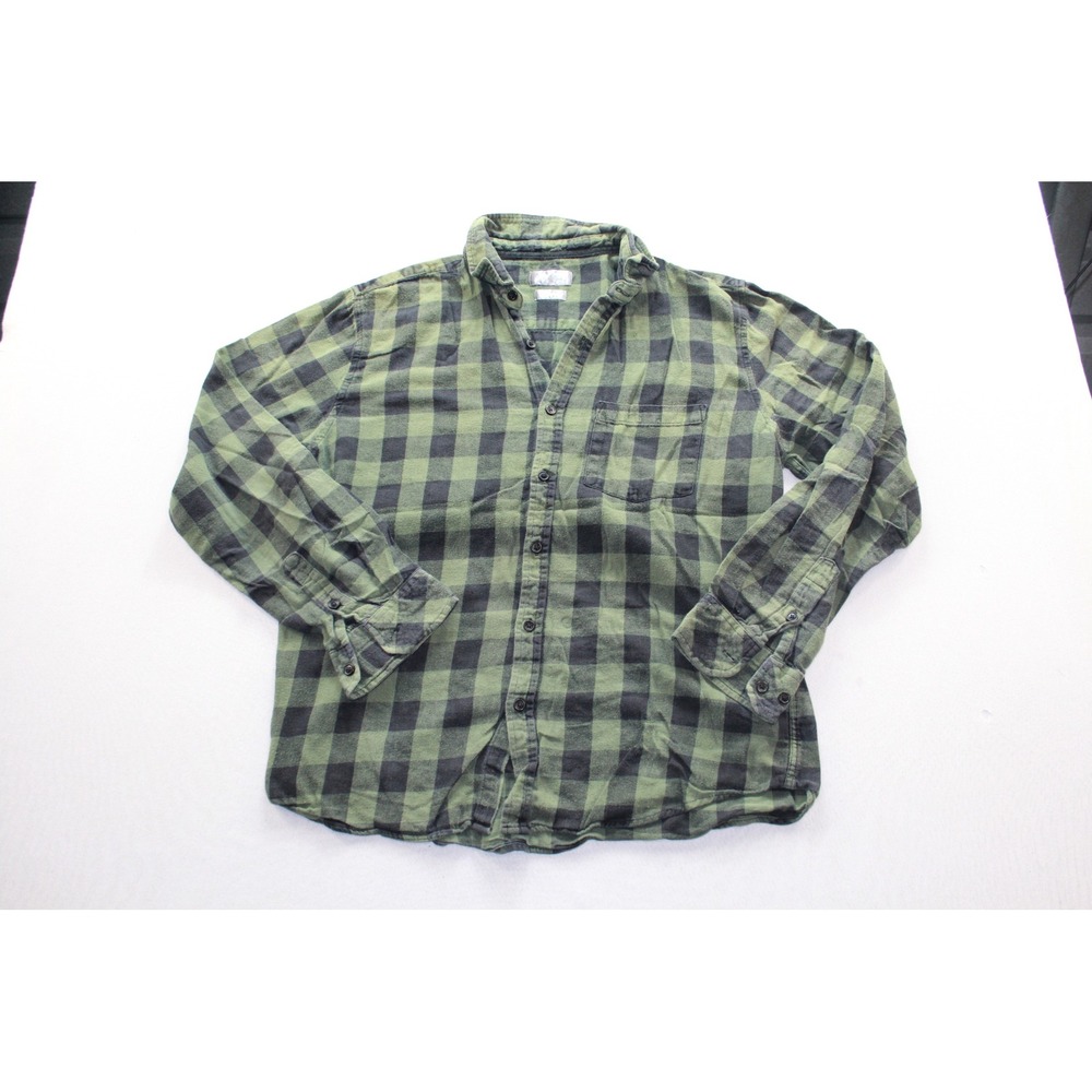 Truly Flannel Shirt Mens Large Green Excellent Buffalo Plaid Button Down Pocket